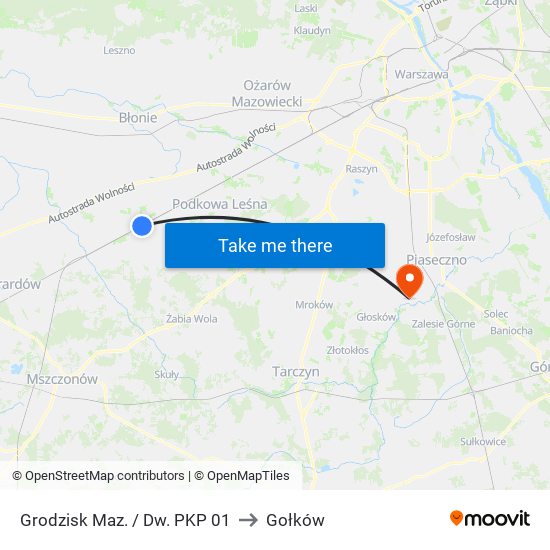 Grodzisk Maz. / Dw. PKP to Gołków map