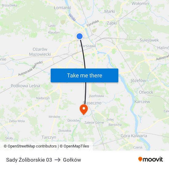 Sady Żoliborskie to Gołków map