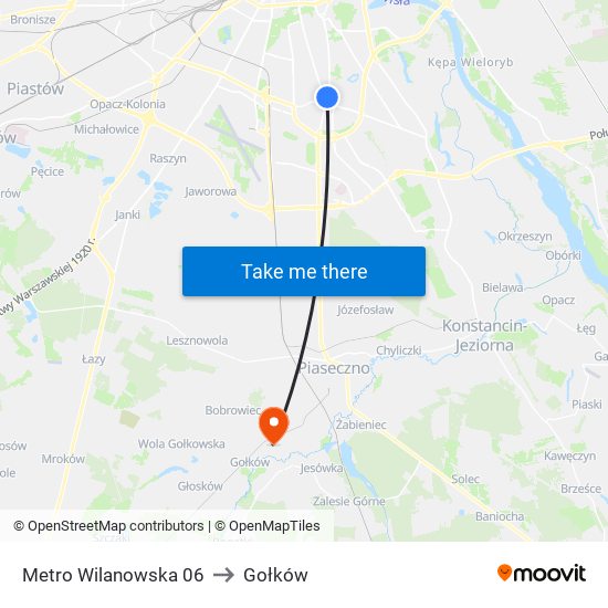 Metro Wilanowska to Gołków map