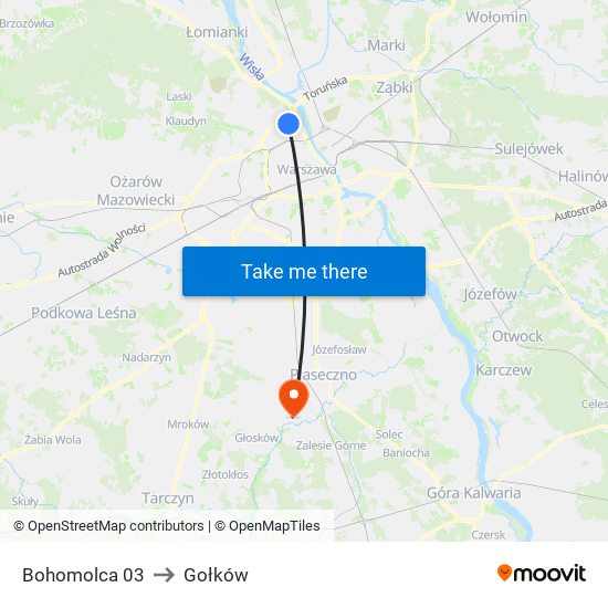 Bohomolca to Gołków map