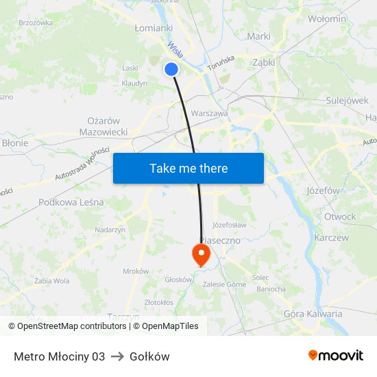 Metro Młociny 03 to Gołków map