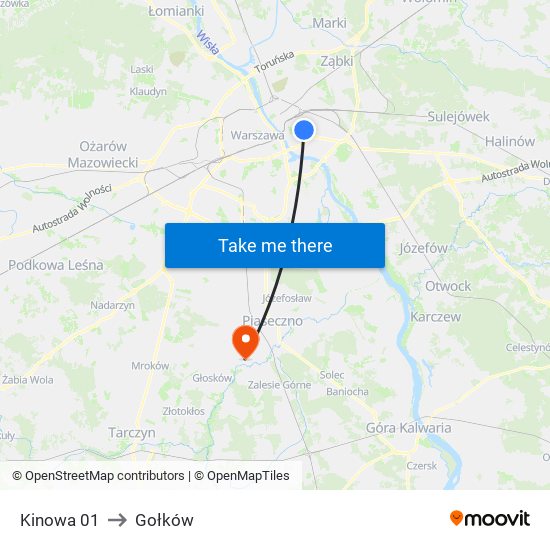 Kinowa to Gołków map