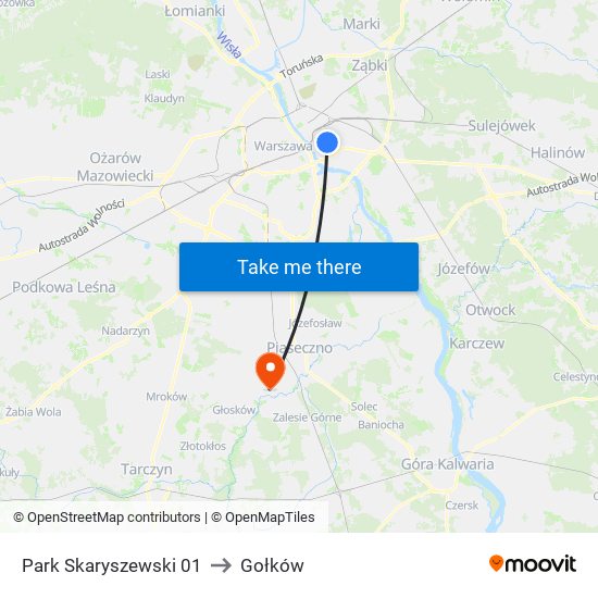 Park Skaryszewski to Gołków map