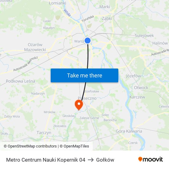 Metro Centrum Nauki Kopernik 04 to Gołków map