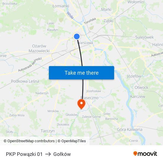 PKP Powązki to Gołków map