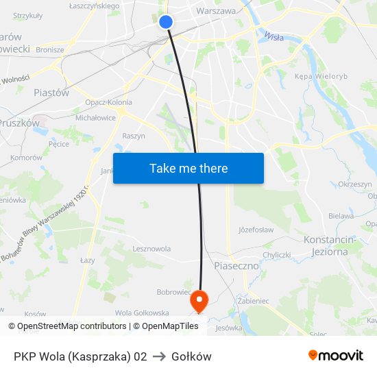 PKP Wola (Kasprzaka) to Gołków map