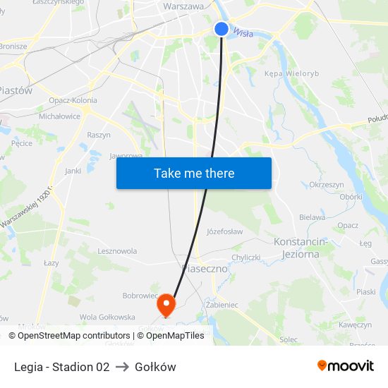 Legia-Stadion to Gołków map