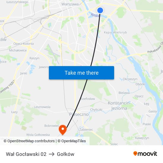 Wał Gocławski to Gołków map