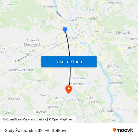 Sady Żoliborskie to Gołków map