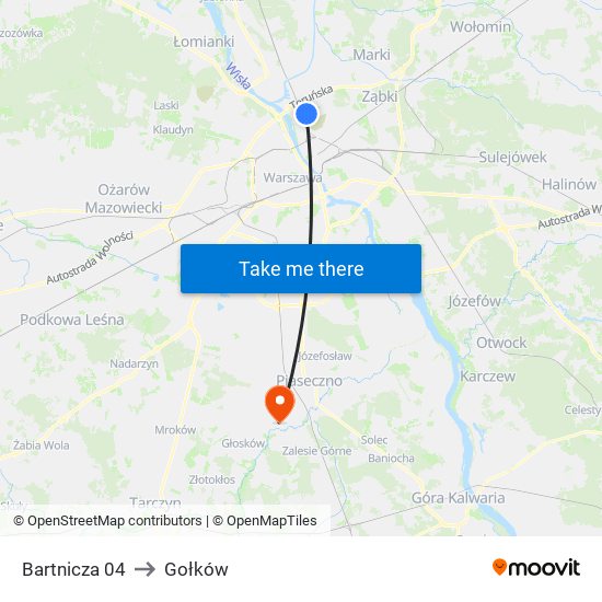 Bartnicza to Gołków map