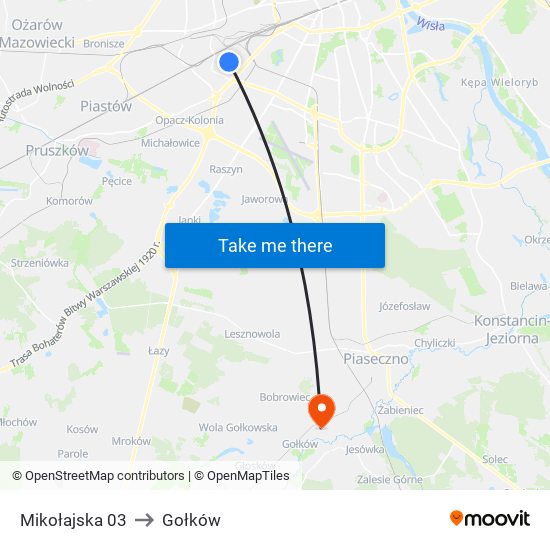 Mikołajska to Gołków map