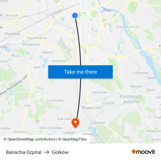 Banacha - Szpital to Gołków map