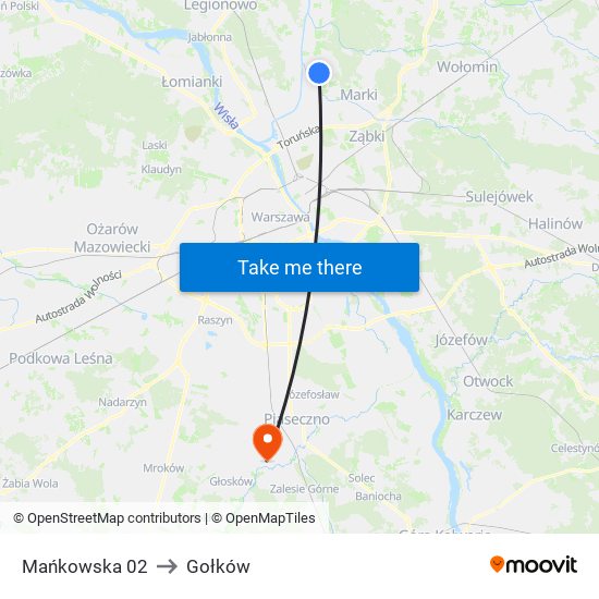 Mańkowska to Gołków map