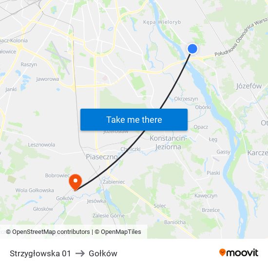 Strzygłowska to Gołków map