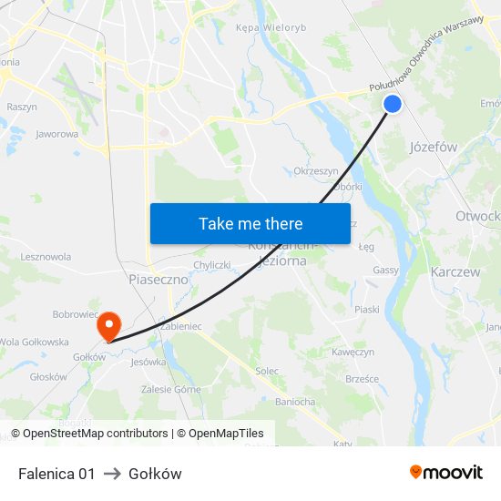 Falenica to Gołków map