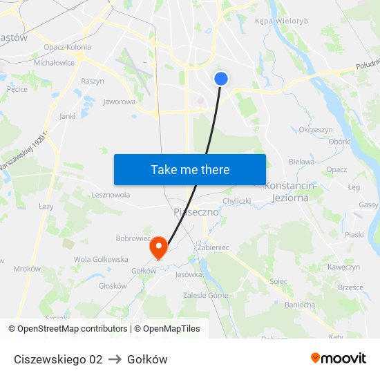 Ciszewskiego to Gołków map