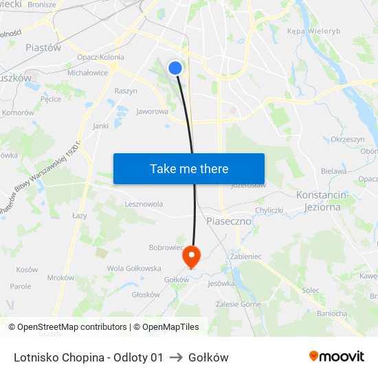 Lotnisko Chopina - Odloty 01 to Gołków map