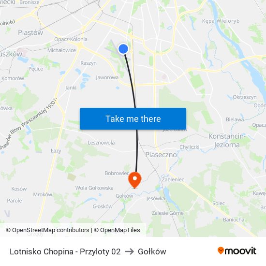 Lotnisko Chopina - Przyloty 02 to Gołków map