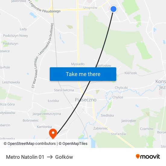 Metro Natolin to Gołków map