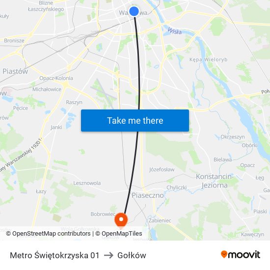 Metro Świętokrzyska to Gołków map