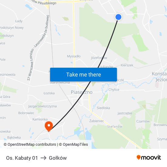 Os. Kabaty 01 to Gołków map