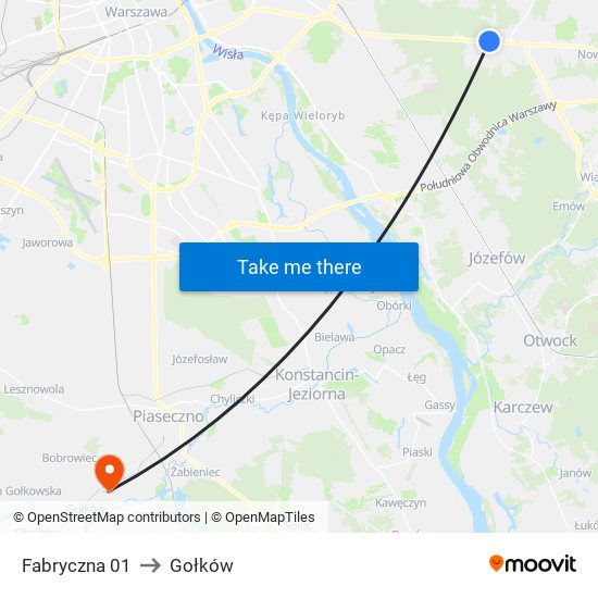 Fabryczna to Gołków map