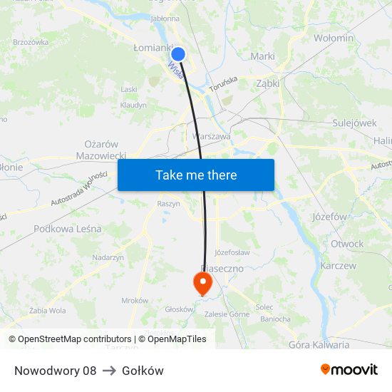 Nowodwory to Gołków map