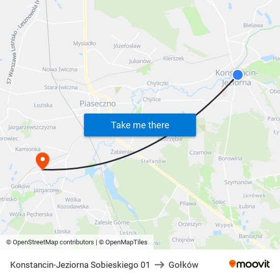 Konstancin-Jeziorna Sobieskiego to Gołków map