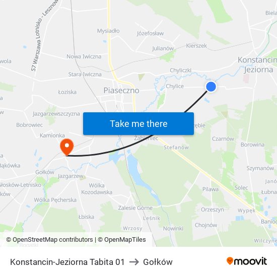 Konstancin-Jeziorna Tabita to Gołków map