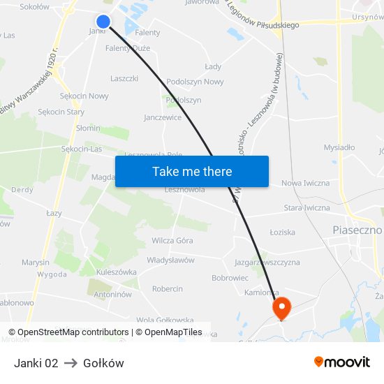 Janki to Gołków map