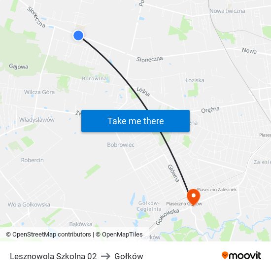 Lesznowola Szkolna to Gołków map