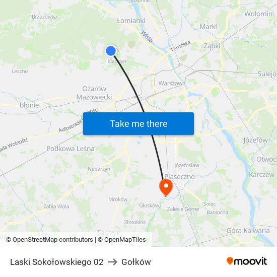 Laski Sokołowskiego to Gołków map