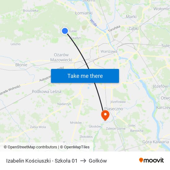 Izabelin Kościuszki-Szkoła to Gołków map