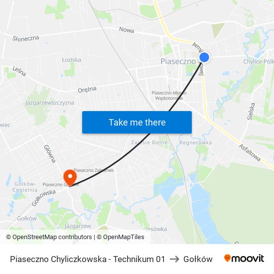 Piaseczno Chyliczkowska-Technikum to Gołków map