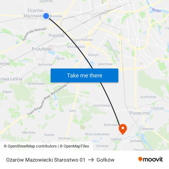 Ożarów Mazowiecki Starostwo to Gołków map