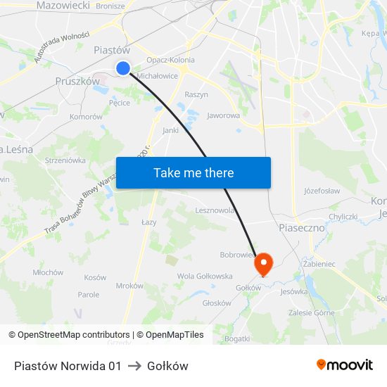 Piastów Norwida 01 to Gołków map