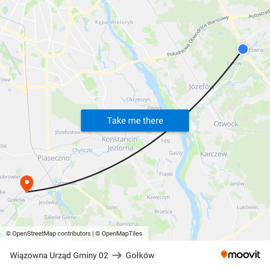 Wiązowna Urząd Gminy 02 to Gołków map