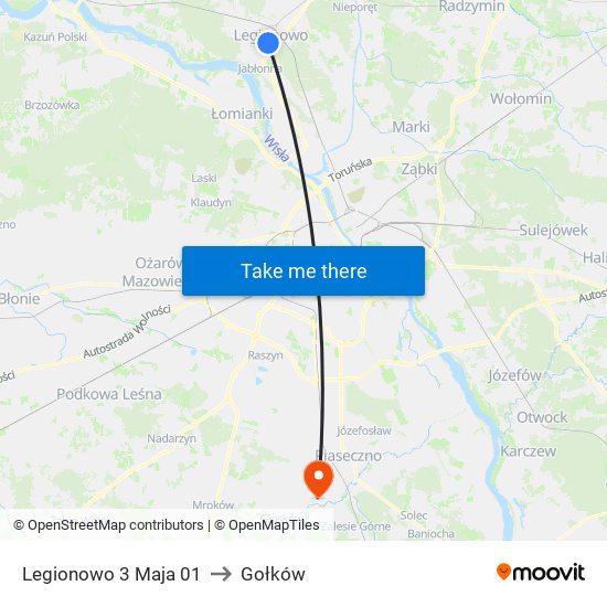 Legionowo 3 Maja to Gołków map