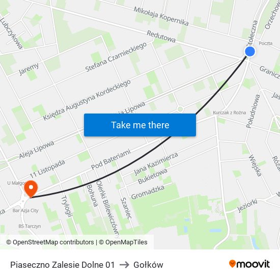 Piaseczno Zalesie Dolne to Gołków map