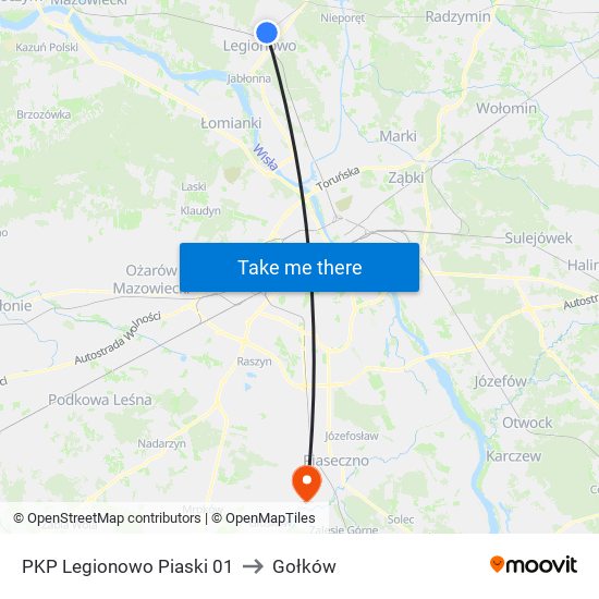 PKP Legionowo Piaski to Gołków map