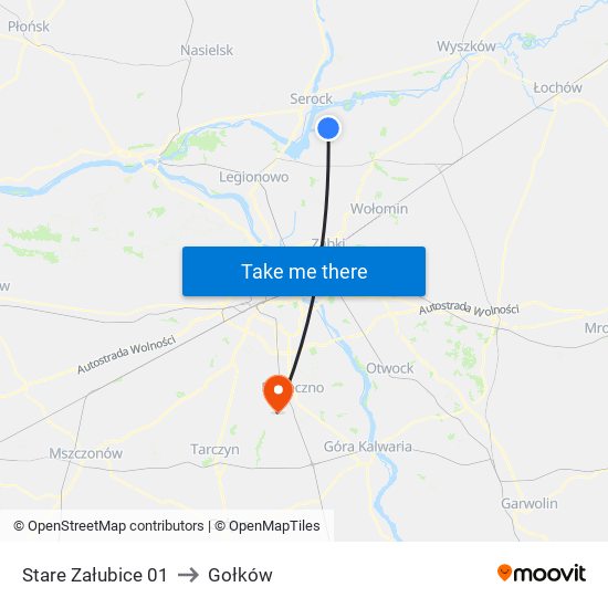 Stare Załubice to Gołków map