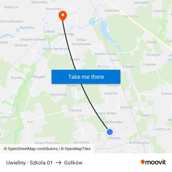 Uwieliny - Szkoła 01 to Gołków map