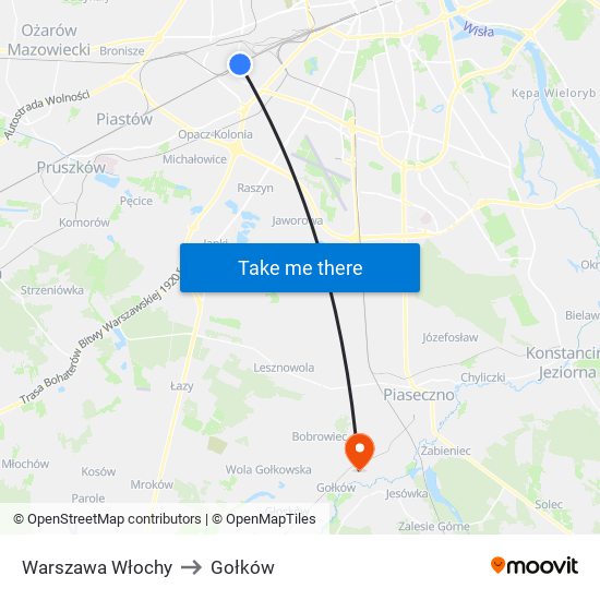 Warszawa Włochy to Gołków map