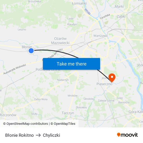 Błonie Rokitno to Chyliczki map