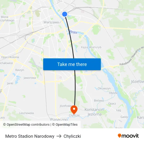 Metro Stadion Narodowy to Chyliczki map