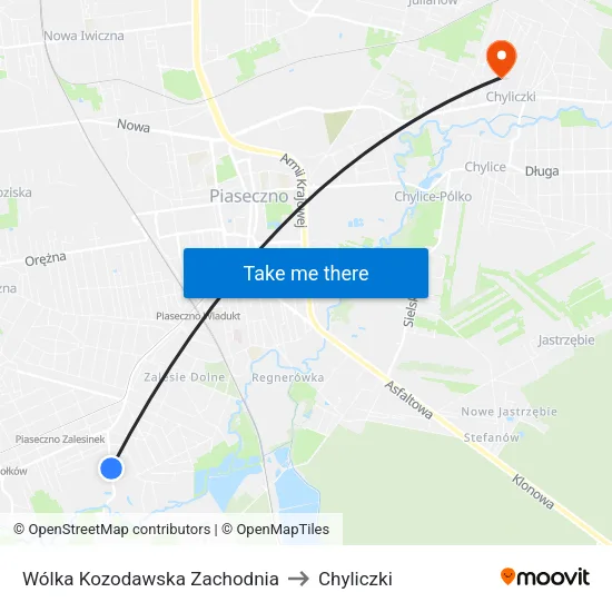 Wólka Kozodawska Zachodnia to Chyliczki map