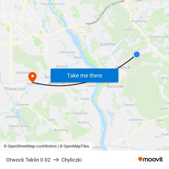 Otwock Teklin II to Chyliczki map