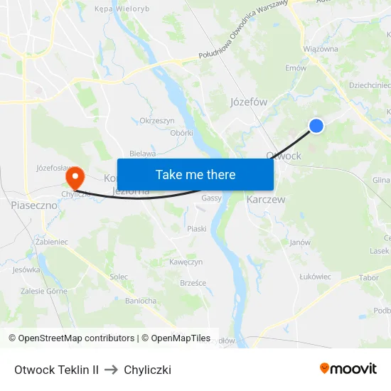 Otwock Teklin II to Chyliczki map