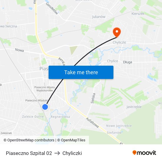 Piaseczno Szpital to Chyliczki map