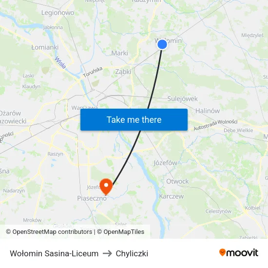 Wołomin Sasina - Liceum to Chyliczki map